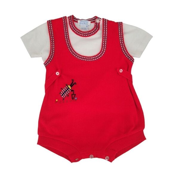 Neiman Marcus Vintage Red Knit Bubble Romper with Embroidered Matching Top Set - Picture 1 of 14